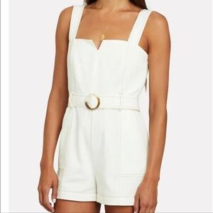 Intermix Stefania Belted Twill Romper In Ivory